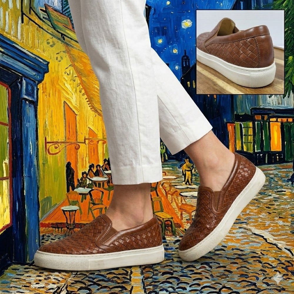 M.Gemi The Cerchio Woven Leather Slip On Sneakers Cognac‎ Brown Made in Italy 39